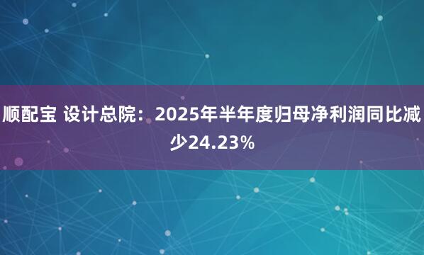 顺配宝 设计总院：2025年半年度归母净利润同比减少24.23%